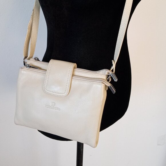 HEXAGONA PARIS Ivory Leather Crossbody Organizer Flat Profile - Picture 1 of 16
